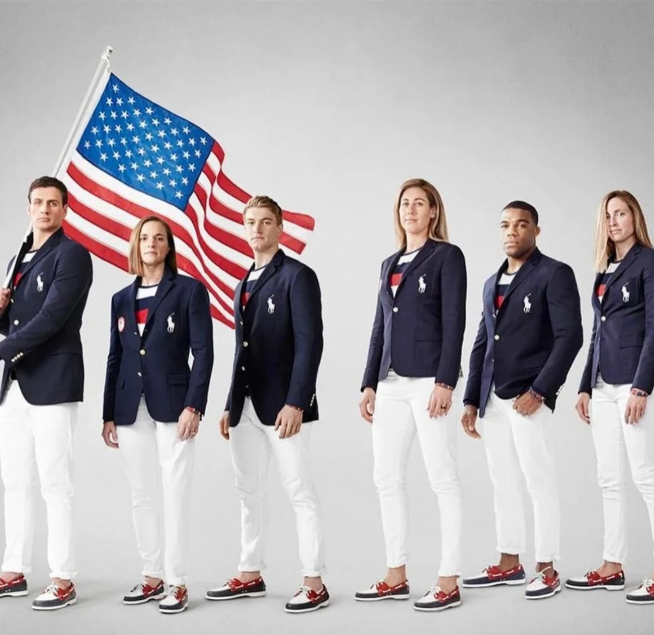 Ralph Lauren's designs for Team USA capture the essence of American style with their classic, all-white opening and closing ceremony uniforms. Moto-style denim jackets, jeans, and patriotic elements combine sleek modernity with traditional American motifs, resonating deeply with both athletes and fans.