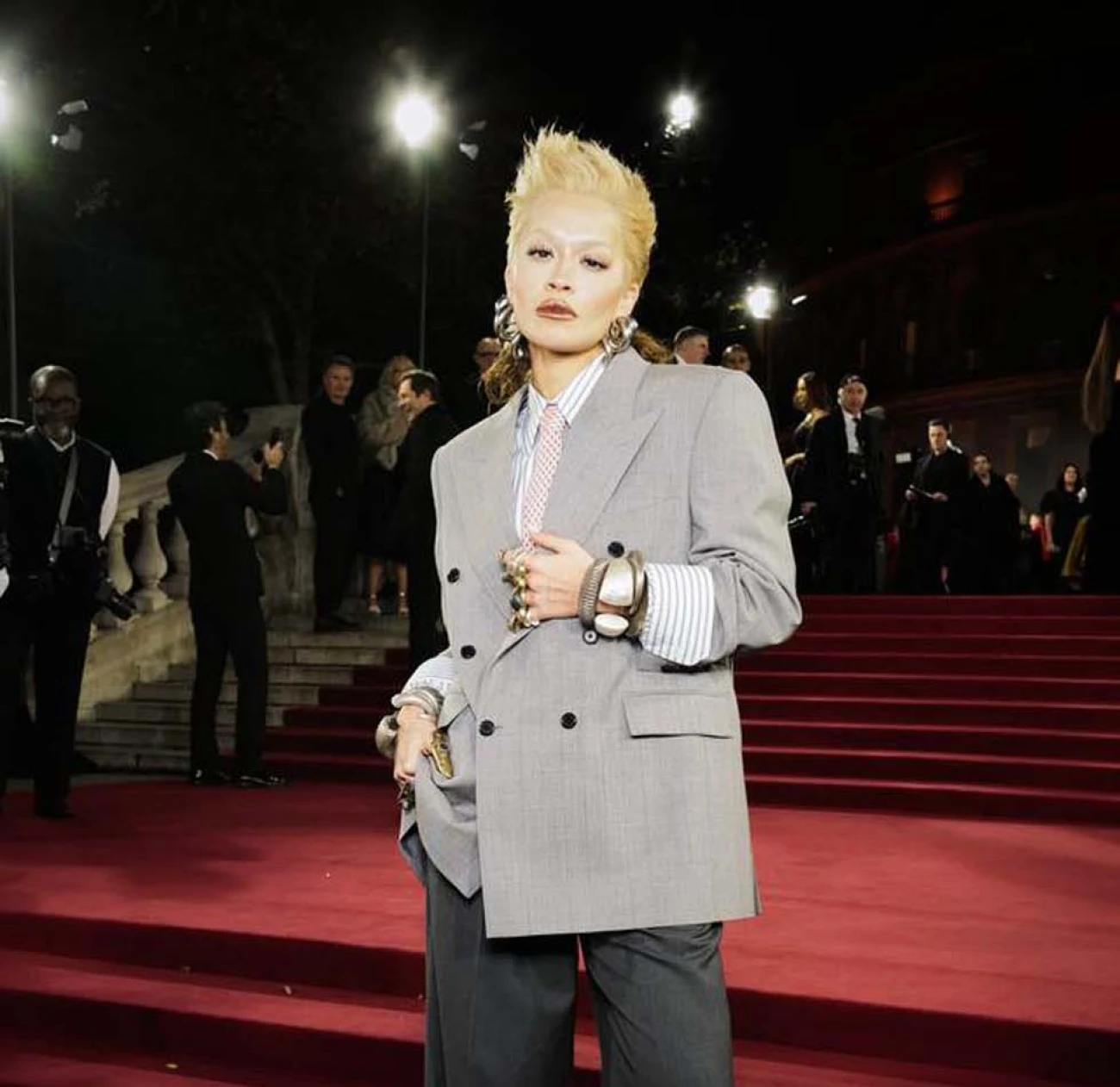 Rita Ora wears a oversized suit to the Fashion Awards 2024 channelling 80s punk