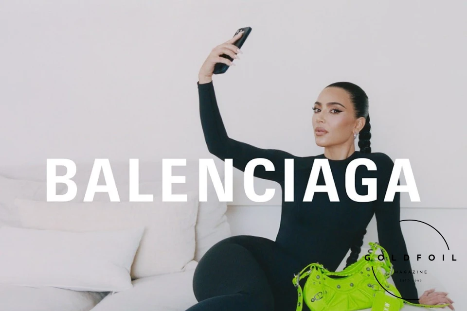 Kim Kardashian in the iconic Balenciaga campaign shot at her home in LA Kim Kardashian in the iconic Balenciaga campaign shot at her home in LA