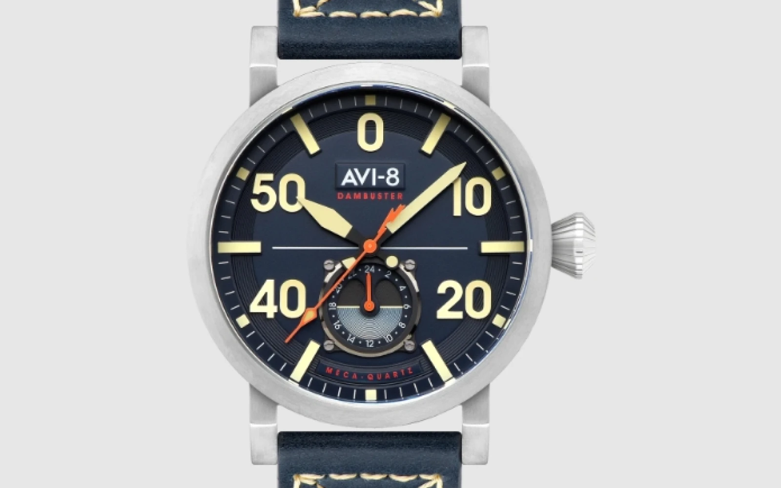 The AVI-8 Dambuster 617 Squadron 80th Anniversary watch pays homage to the legendary WWII squadron with its detailed aviation-inspired design and commemorative elements. Featuring a robust stainless steel case, vintage-style leather strap, and intricate dial markings, this timepiece seamlessly blends historical significance with modern craftsmanship. The AVI-8 Dambuster 617 Squadron 80th Anniversary watch pays homage to the legendary WWII squadron with its detailed aviation-inspired design and commemorative elements. Featuring a robust stainless steel case, vintage-style leather strap, and intricate dial markings, this timepiece seamlessly blends historical significance with modern craftsmanship.