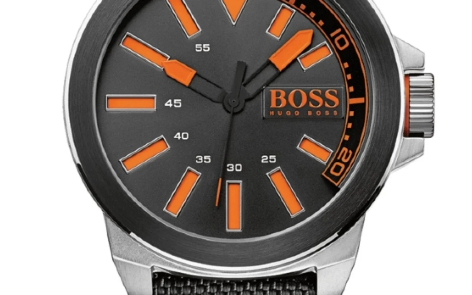 The Hugo Boss Orange & Black Stainless Steel Watch exudes contemporary style with its striking black dial contrasted by vibrant orange accents. Its robust stainless steel construction, combined with bold design elements, makes it a standout accessory that effortlessly enhances any modern wardrobe. The Hugo Boss Orange & Black Stainless Steel Watch exudes contemporary style with its striking black dial contrasted by vibrant orange accents. Its robust stainless steel construction, combined with bold design elements, makes it a standout accessory that effortlessly enhances any modern wardrobe.