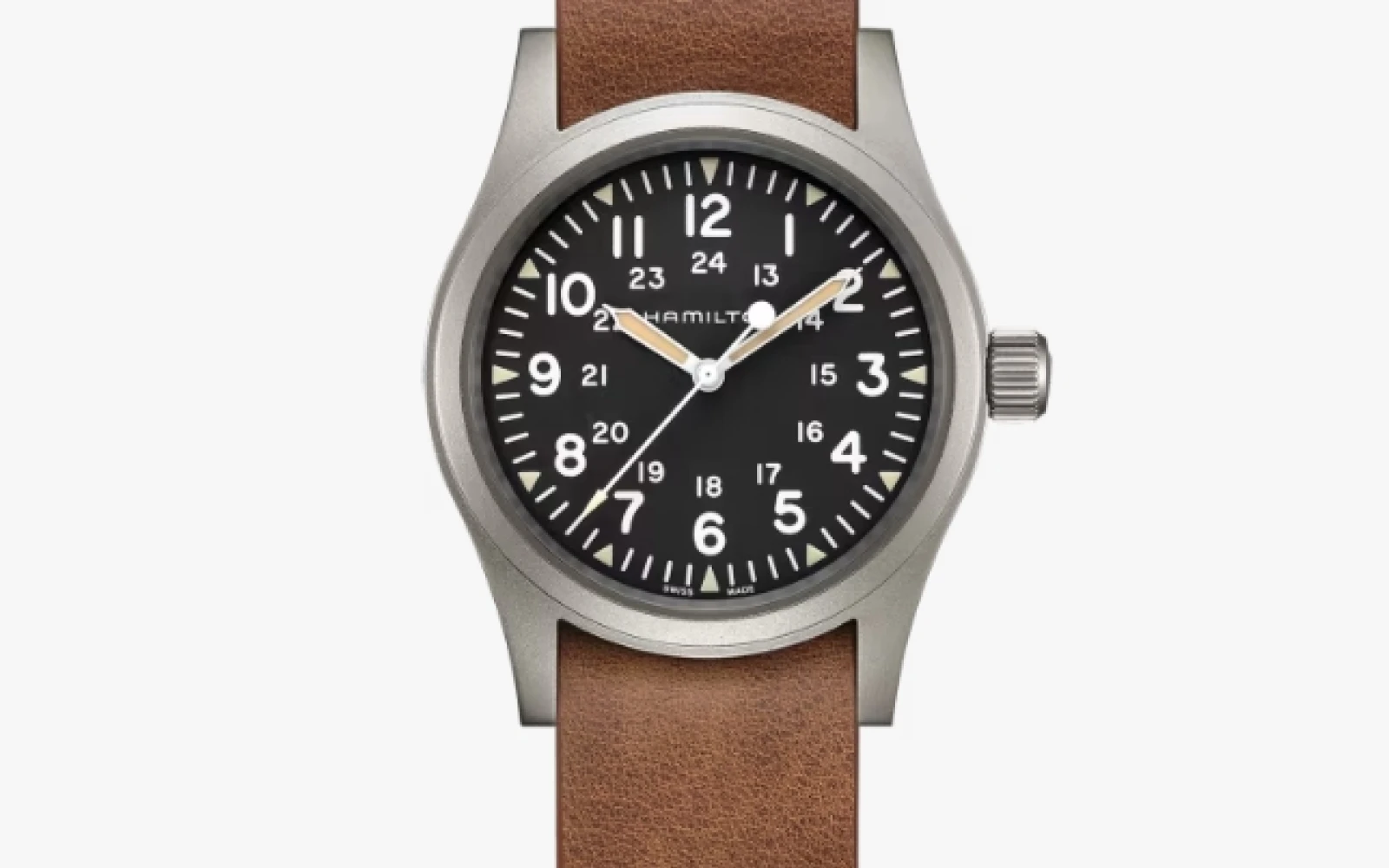 The Hamilton Khaki Field Mechanical 38mm combines classic military-inspired design with robust functionality, featuring a clean, legible dial and a durable stainless steel case. Its manual-winding mechanical movement and vintage aesthetic make it a versatile and dependable choice for both casual and rugged wear. The Hamilton Khaki Field Mechanical 38mm combines classic military-inspired design with robust functionality, featuring a clean, legible dial and a durable stainless steel case. Its manual-winding mechanical movement and vintage aesthetic make it a versatile and dependable choice for both casual and rugged wear.