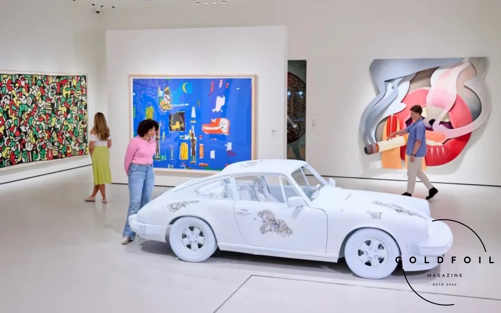 A view of the ground floor of Moco Museum featuring a Porsche sculpture by Daniel Arsham A view of the ground floor of Moco Museum featuring a Porsche sculpture by Daniel Arsham